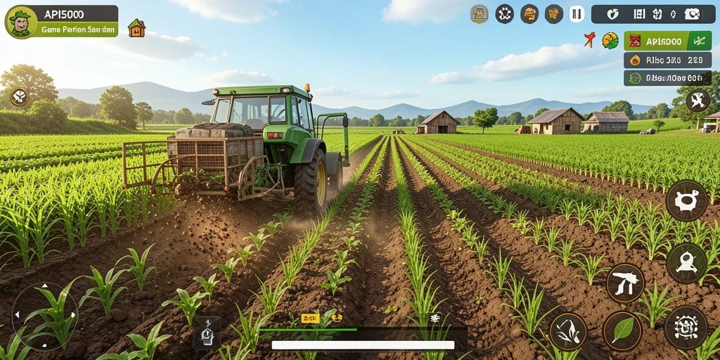 Tampilan gameplay API5000 yang menawan dengan ladang yang subur.
