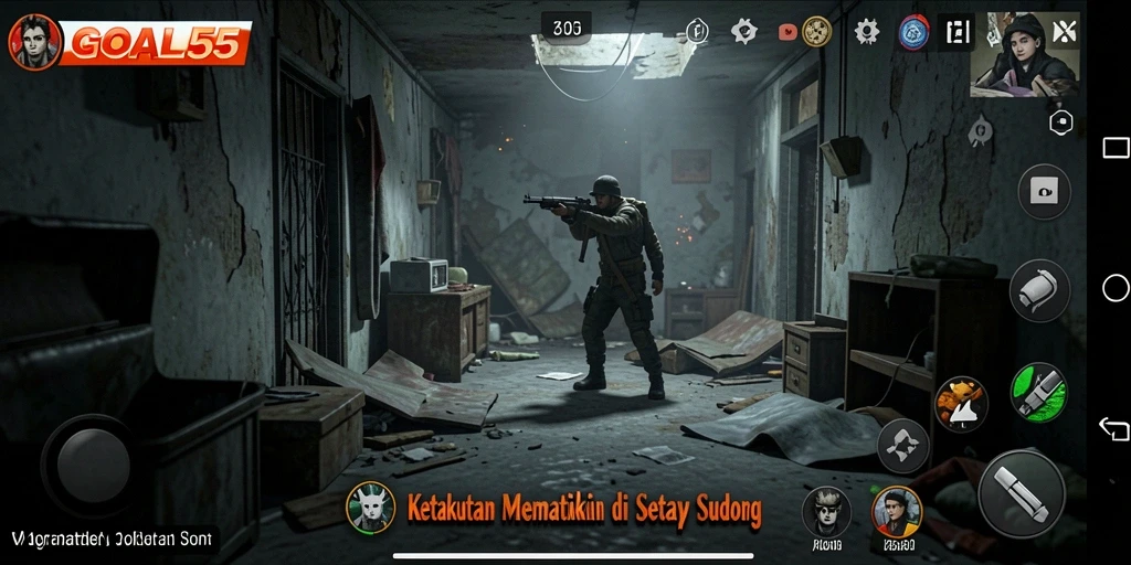 Screenshot menampilkan aksi menegangkan dalam dunia GOAL55 yang mencekam.