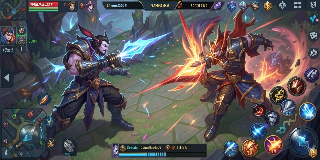 Screenshot gameplay IMBASLOT menampilkan pertarungan strategis di arena MOBA.