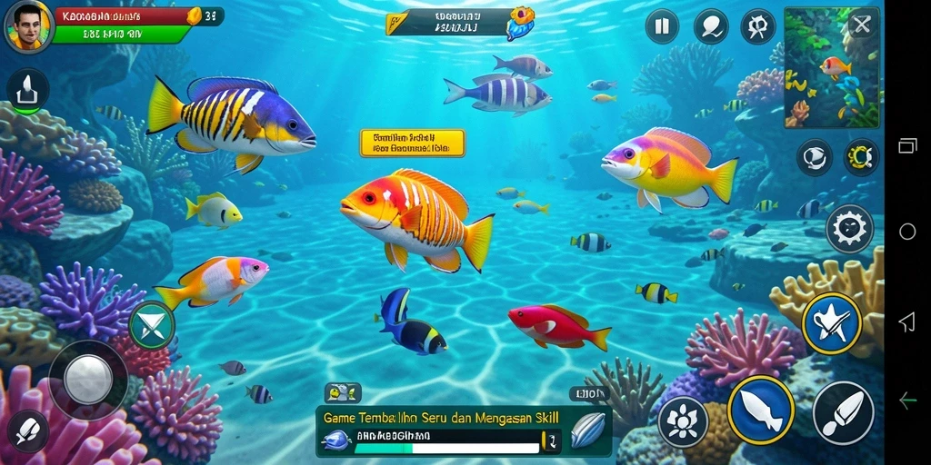 Screenshot gameplay KAGANDAN menampilkan aksi menembak ikan yang seru.