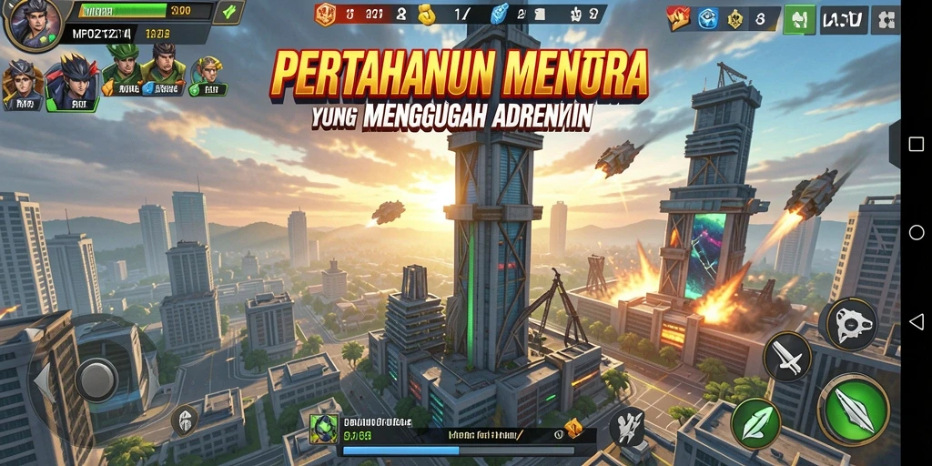 Tampilan gameplay seru di MPO2121 dengan strategi pertahanan menara.
