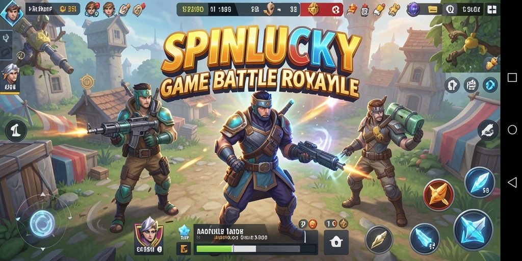 Screenshot gameplay SPINLUCKY dengan aksi menegangkan dalam pertempuran Battle Royale.