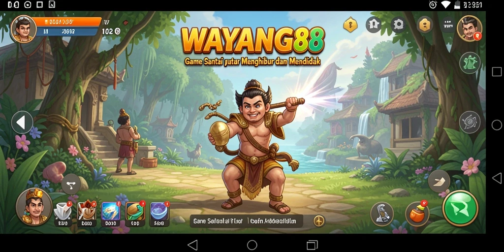 Screenshot gameplay WAYANG88 dengan karakter wayang yang menarik.